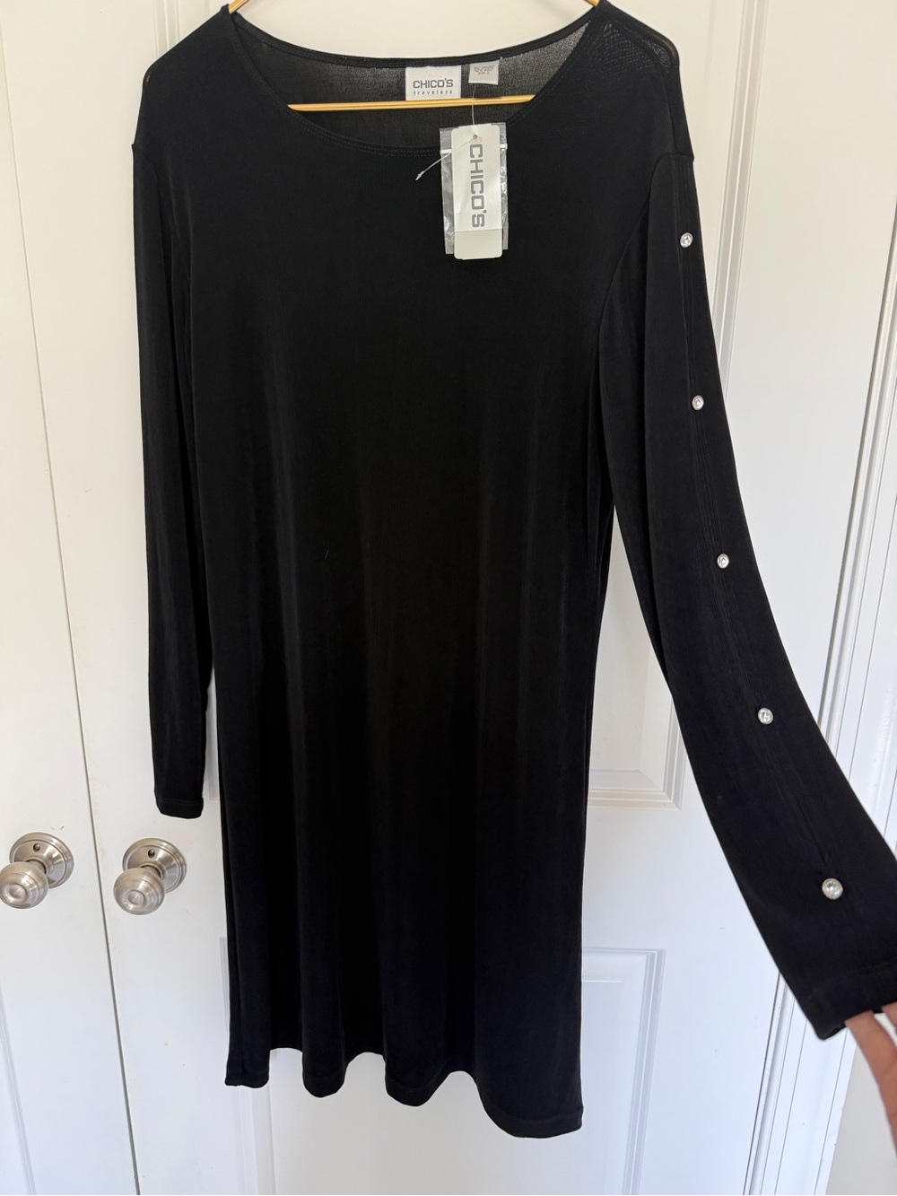 Chico's NWT Black Long-Sleeve Rhinestone Slit Sleeve Dress LBD
